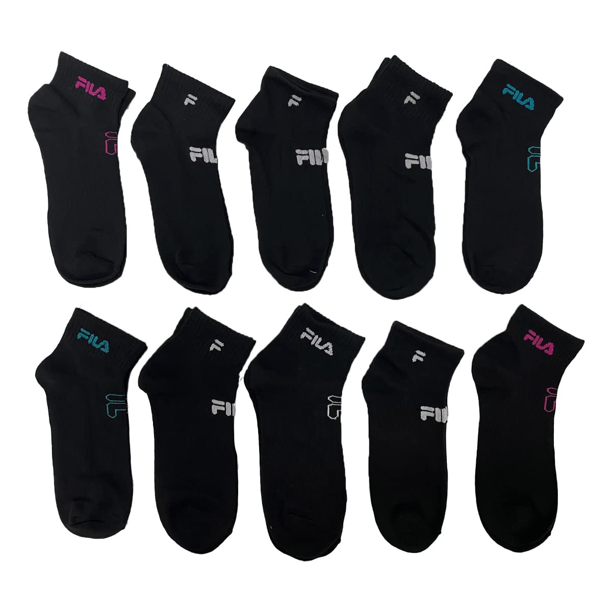 Fila Women’s 10-Pack Mesh Logo Quarter Socks (Black)